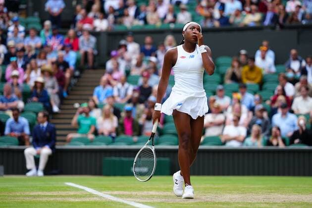 Mandatory Credit: Photo by Javier Garcia Shutterstock (12196117gf) Coco Gauff during her fourth round match Wimbledon Tennis Championships, Day 7, The All England Lawn Tennis and Croquet Club, London, UK - 05 Jul 2021 Wimbledon Tennis Championships, Day 7, The All England Lawn Tennis and Croquet Club, London, UK - 05 Jul 2021  Copyright: xJavierxGarcia Shutterstockx 12196117gf