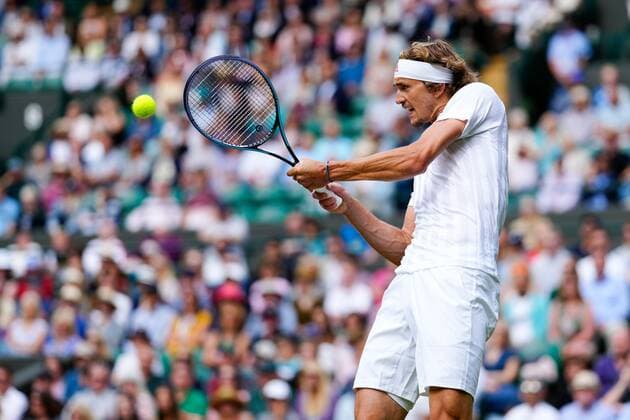 Mandatory Credit: Photo by Shutterstock (12196118co) Alexander Zverev during his fourth round match Wimbledon Tennis Championships, Day 7, The All England Lawn Tennis and Croquet Club, London, UK - 05 Jul 2021 Wimbledon Tennis Championships, Day 7, The All England Lawn Tennis and Croquet Club, London, UK - 05 Jul 2021  Copyright: xShutterstockx 12196118co