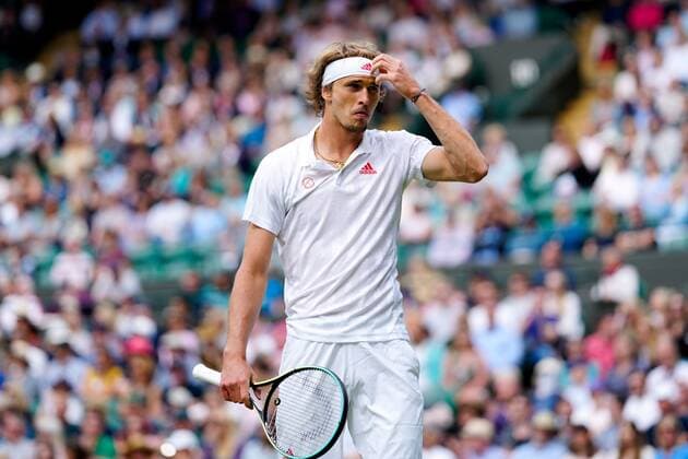 Mandatory Credit: Photo by Shutterstock (12196118cp) Alexander Zverev during his fourth round match Wimbledon Tennis Championships, Day 7, The All England Lawn Tennis and Croquet Club, London, UK - 05 Jul 2021 Wimbledon Tennis Championships, Day 7, The All England Lawn Tennis and Croquet Club, London, UK - 05 Jul 2021  Copyright: xShutterstockx 12196118cp