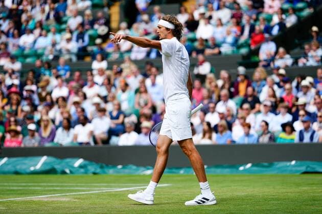 Mandatory Credit: Photo by Shutterstock (12196118ct) Alexander Zverev during his fourth round match Wimbledon Tennis Championships, Day 7, The All England Lawn Tennis and Croquet Club, London, UK - 05 Jul 2021 Wimbledon Tennis Championships, Day 7, The All England Lawn Tennis and Croquet Club, London, UK - 05 Jul 2021  Copyright: xShutterstockx 12196118ct