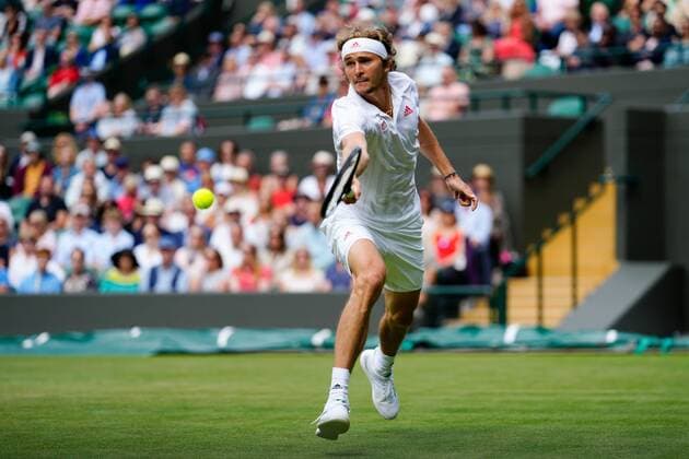 Mandatory Credit: Photo by Shutterstock (12196118cy) Alexander Zverev during his fourth round match Wimbledon Tennis Championships, Day 7, The All England Lawn Tennis and Croquet Club, London, UK - 05 Jul 2021 Wimbledon Tennis Championships, Day 7, The All England Lawn Tennis and Croquet Club, London, UK - 05 Jul 2021  Copyright: xShutterstockx 12196118cy