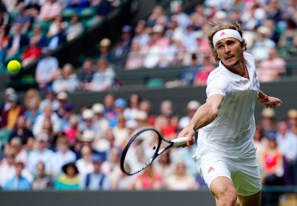 Mandatory Credit: Photo by Shutterstock (12196118cu) Alexander Zverev during his fourth round match Wimbledon Tennis Championships, Day 7, The All England Lawn Tennis and Croquet Club, London, UK - 05 Jul 2021 Wimbledon Tennis Championships, Day 7, The All England Lawn Tennis and Croquet Club, London, UK - 05 Jul 2021  Copyright: xShutterstockx 12196118cu