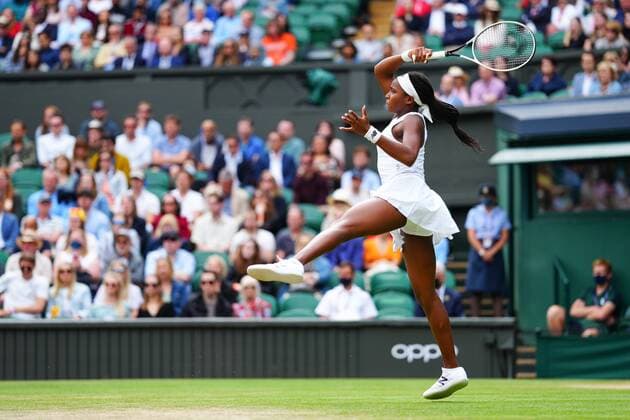 Mandatory Credit: Photo by Javier Garcia Shutterstock (12196117gx) Coco Gauff during her fourth round match Wimbledon Tennis Championships, Day 7, The All England Lawn Tennis and Croquet Club, London, UK - 05 Jul 2021 Wimbledon Tennis Championships, Day 7, The All England Lawn Tennis and Croquet Club, London, UK - 05 Jul 2021  Copyright: xJavierxGarcia Shutterstockx 12196117gx