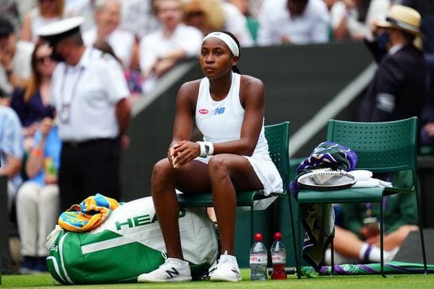 Mandatory Credit: Photo by Javier Garcia Shutterstock (12196117jd) Coco Gauff during her fourth round match Wimbledon Tennis Championships, Day 7, The All England Lawn Tennis and Croquet Club, London, UK - 05 Jul 2021 Wimbledon Tennis Championships, Day 7, The All England Lawn Tennis and Croquet Club, London, UK - 05 Jul 2021  Copyright: xJavierxGarcia Shutterstockx 12196117jd