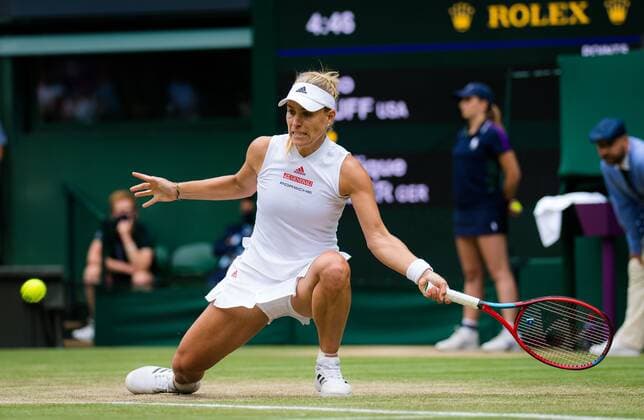 Mandatory Credit: Photo by Rob Prange Shutterstock (12196121cf) Angelique Kerber of Germany in action during the fourth round at the 2021 Wimbledon Championships Grand Slam tennis tournament Wimbledon Tennis Championships, Day 7, The All England Lawn Tennis and Croquet Club, London, UK - 05 Jul 2021 Wimbledon Tennis Championships, Day 7, The All England Lawn Tennis and Croquet Club, London, UK - 05 Jul 2021  Copyright: xRobxPrange Shutterstockx 12196121cf