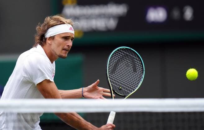 Mandatory Credit: Photo by Shutterstock (12196118ex) Alexander Zverev during his fourth round match Wimbledon Tennis Championships, Day 7, The All England Lawn Tennis and Croquet Club, London, UK - 05 Jul 2021 Wimbledon Tennis Championships, Day 7, The All England Lawn Tennis and Croquet Club, London, UK - 05 Jul 2021  Copyright: xShutterstockx 12196118ex