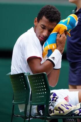 Mandatory Credit: Photo by Shutterstock (12196118fa) Felix Auger-Aliassime during his fourth round match Wimbledon Tennis Championships, Day 7, The All England Lawn Tennis and Croquet Club, London, UK - 05 Jul 2021 Wimbledon Tennis Championships, Day 7, The All England Lawn Tennis and Croquet Club, London, UK - 05 Jul 2021  Copyright: xShutterstockx 12196118fa