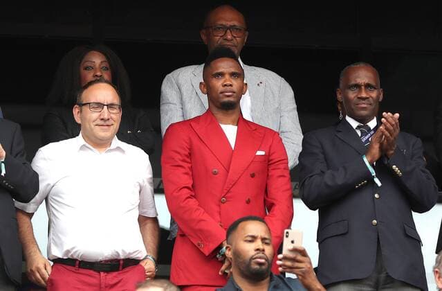 Mandatory Credit: Photo by BPI Shutterstock (10319762es) Former Cameroon striker Samuel Etoo in the stands England v Cameroon, FIFA Women s World Cup 2019, Round of 16, Football, Stade du Hainaut, Valenciennes, France - 23 Jun 2019 Editorial use only England v Cameroon, FIFA Women s World Cup 2019, Round of 16, Football, Stade du Hainaut, Valenciennes, France - 23 Jun 2019 Editorial use only  Copyright: xBPI Shutterstockx 10319762es