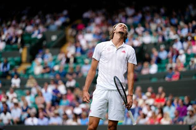 Mandatory Credit: Photo by Shutterstock (12196118fo) Alexander Zverev during his fourth round match Wimbledon Tennis Championships, Day 7, The All England Lawn Tennis and Croquet Club, London, UK - 05 Jul 2021 Wimbledon Tennis Championships, Day 7, The All England Lawn Tennis and Croquet Club, London, UK - 05 Jul 2021  Copyright: xShutterstockx 12196118fo