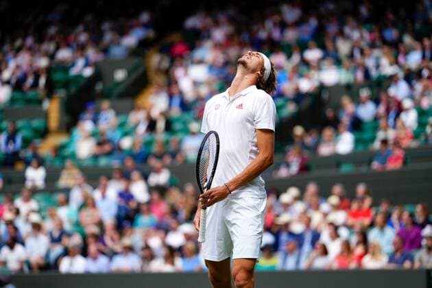 Mandatory Credit: Photo by Shutterstock (12196118fp) Alexander Zverev during his fourth round match Wimbledon Tennis Championships, Day 7, The All England Lawn Tennis and Croquet Club, London, UK - 05 Jul 2021 Wimbledon Tennis Championships, Day 7, The All England Lawn Tennis and Croquet Club, London, UK - 05 Jul 2021  Copyright: xShutterstockx 12196118fp
