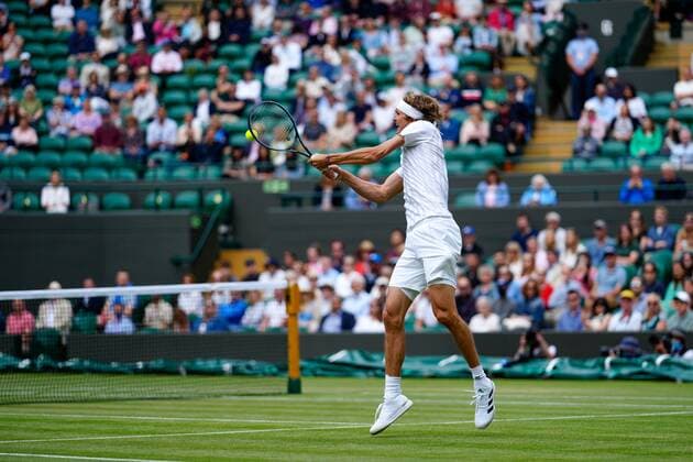 Mandatory Credit: Photo by Shutterstock (12196118fq) Alexander Zverev during his fourth round match Wimbledon Tennis Championships, Day 7, The All England Lawn Tennis and Croquet Club, London, UK - 05 Jul 2021 Wimbledon Tennis Championships, Day 7, The All England Lawn Tennis and Croquet Club, London, UK - 05 Jul 2021  Copyright: xShutterstockx 12196118fq