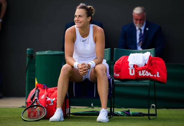 Mandatory Credit: Photo by Rob Prange Shutterstock (12196121da) Aryna Sabalenka of Belarus in action during the fourth round at the 2021 Wimbledon Championships Grand Slam tennis tournament Wimbledon Tennis Championships, Day 7, The All England Lawn Tennis and Croquet Club, London, UK - 05 Jul 2021 Wimbledon Tennis Championships, Day 7, The All England Lawn Tennis and Croquet Club, London, UK - 05 Jul 2021  Copyright: xRobxPrange Shutterstockx 12196121da