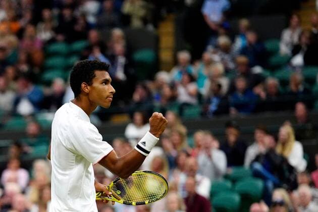 Mandatory Credit: Photo by Shutterstock (12196118gu) Felix Auger-Aliassime during his fourth round match Wimbledon Tennis Championships, Day 7, The All England Lawn Tennis and Croquet Club, London, UK - 05 Jul 2021 Wimbledon Tennis Championships, Day 7, The All England Lawn Tennis and Croquet Club, London, UK - 05 Jul 2021  Copyright: xShutterstockx 12196118gu