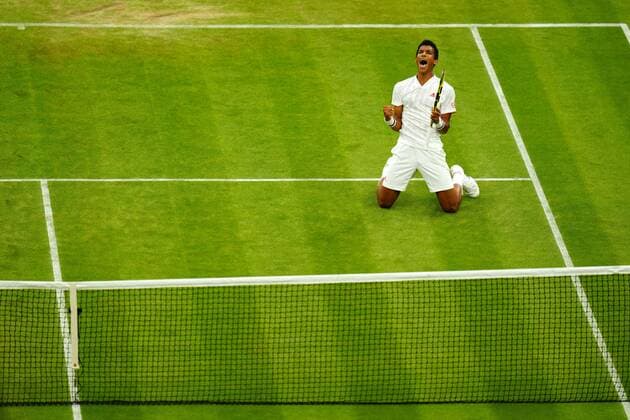 Mandatory Credit: Photo by Javier Garcia Shutterstock (12196117lg) Felix Auger-Aliassime celebrates victory in his fourth round match Wimbledon Tennis Championships, Day 7, The All England Lawn Tennis and Croquet Club, London, UK - 05 Jul 2021 Wimbledon Tennis Championships, Day 7, The All England Lawn Tennis and Croquet Club, London, UK - 05 Jul 2021  Copyright: xJavierxGarcia Shutterstockx 12196117lg