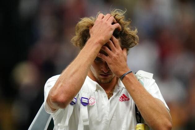 Mandatory Credit: Photo by Shutterstock (12196118hn) Alexander Zverev after defeat in his fourth round match Wimbledon Tennis Championships, Day 7, The All England Lawn Tennis and Croquet Club, London, UK - 05 Jul 2021 Wimbledon Tennis Championships, Day 7, The All England Lawn Tennis and Croquet Club, London, UK - 05 Jul 2021  Copyright: xShutterstockx 12196118hn