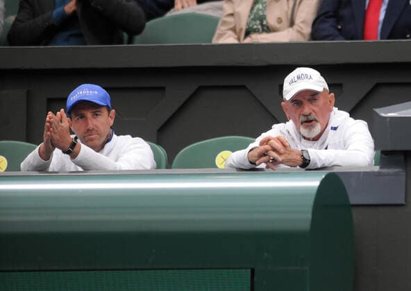 Lawn Tennis - 2021 All England Championships - Week Two - Monday - Wimbledon Roger Federer v Lorenzo Sonego Lorenzo Sonego coaches in players box 