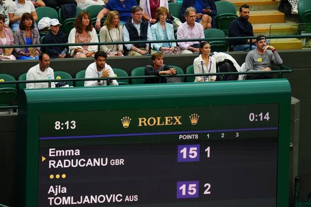 Mandatory Credit: Photo by Javier Garcia Shutterstock (12196117mf) Matteo Berrettini (boyfriend of Ajla Tomljanovic) sat near Nina Ghaibi (girlfriend of Felix Auger-Aliassime) Wimbledon Tennis Championships, Day 7, The All England Lawn Tennis and Croquet Club, London, UK - 05 Jul 2021 Wimbledon Tennis Championships, Day 7, The All England Lawn Tennis and Croquet Club, London, UK - 05 Jul 2021  Copyright: xJavierxGarcia Shutterstockx 12196117mf