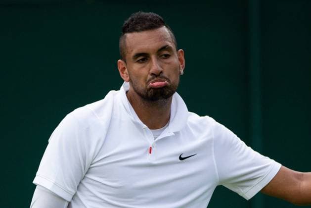 Mandatory Credit: Photo by Ella Ling BPI Shutterstock (10326036c) Nick Kyrgios dejected during his first round match Wimbledon Tennis Championships, Day 2, The All England Lawn Tennis and Croquet Club, London, UK - 02 Jul 2019 Wimbledon Tennis Championships, Day 2, The All England Lawn Tennis and Croquet Club, London, UK - 02 Jul 2019  Copyright: xEllaxLing BPI Shutterstockx 10326036c