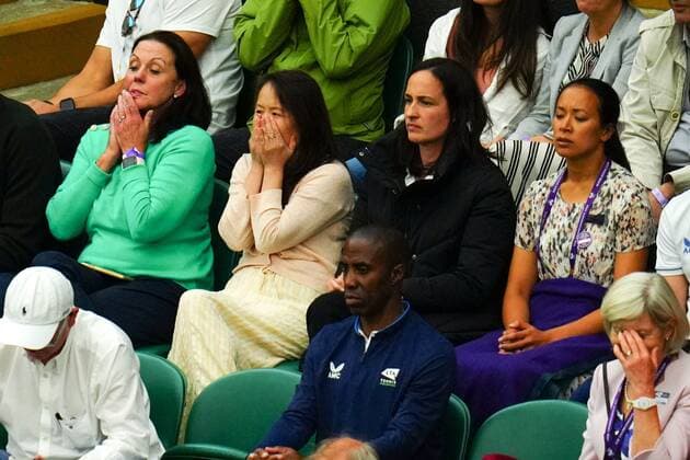 Mandatory Credit: Photo by Javier Garcia Shutterstock (12196117mm) Emma Raducanu s mother Renee Raducanu (second left) and Anne Keothavong (second right) react dejected during her fourth round match Wimbledon Tennis Championships, Day 7, The All England Lawn Tennis and Croquet Club, London, UK - 05 Jul 2021 Wimbledon Tennis Championships, Day 7, The All England Lawn Tennis and Croquet Club, London, UK - 05 Jul 2021  Copyright: xJavierxGarcia Shutterstockx 12196117mm