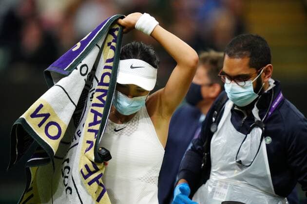 Mandatory Credit: Photo by Shutterstock (12196118jz) Emma Raducanu walking off court looking upset in her fourth round match Wimbledon Tennis Championships, Day 7, The All England Lawn Tennis and Croquet Club, London, UK - 05 Jul 2021 Wimbledon Tennis Championships, Day 7, The All England Lawn Tennis and Croquet Club, London, UK - 05 Jul 2021  Copyright: xShutterstockx 12196118jz