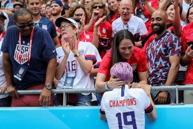 Mandatory Credit: Photo by BPI Shutterstock (10329049bc) Megan Rapinoe of USA kisses her girlfriend Sue Bird after Team USA win the Women s World Cup USA v Netherlands, FIFA Women s World Cup Final, Football, Stade de Lyon, France - 07 Jul 2019 USA v Netherlands, FIFA Women s World Cup Final, Football, Stade de Lyon, France - 07 Jul 2019  Copyright: xBPI Shutterstockx 10329049bc
