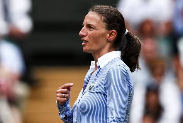 Mandatory Credit: Photo by James Marsh BPI Shutterstock (10332777bv) Umpire Eva Asderaki Moore Wimbledon Tennis Championships, Day 11, The All England Lawn Tennis and Croquet Club, London, UK - 12 Jul 2019 Wimbledon Tennis Championships, Day 11, The All England Lawn Tennis and Croquet Club, London, UK - 12 Jul 2019  Copyright: xJamesxMarsh BPI Shutterstockx 10332777bv