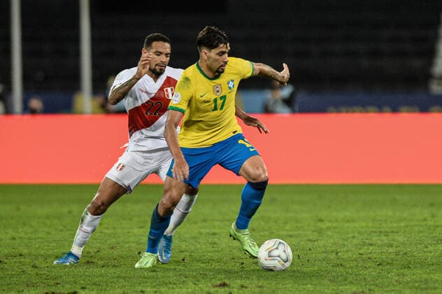 Brasil x Peru Semifinal Copa América RIO DE JANEIRO, RJ - 05.07.2021: BRASIL X PERU SEMIFINAL COPA AMÉRICA - Lucas Paquetá during Brazil x Peru, a match valid for the 2021 Copa America semifinals, held at the Nilton Santos Stadium, located in the city of Rio de Janeiro, RJ, this Monday (5th). (Photo: Nayra Halm Fotoarena) x2089640x  NayraxHalm