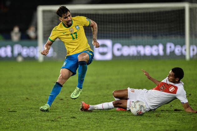 Brasil x Peru Semifinal Copa América RIO DE JANEIRO, RJ - 05.07.2021: BRASIL X PERU SEMIFINAL COPA AMÉRICA - Lucas Paquetá during Brazil x Peru, a match valid for the 2021 Copa America semifinals, held at the Nilton Santos Stadium, located in the city of Rio de Janeiro, RJ, this Monday (5th). (Photo: Nayra Halm Fotoarena) x2089649x  NayraxHalm