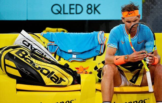 Mandatory Credit: Photo by Ella Ling BPI Shutterstock (10234886t) Rafael Nadal of Spain frustrated Mutua Madrid Open, Tennis, Day Eight, La Caja Magica, Madrid, Spain - 11 May 2019 Mutua Madrid Open, Tennis, Day Eight, La Caja Magica, Madrid, Spain - 11 May 2019 Copyright: xEllaxLing BPI Shutterstockx 10234886t