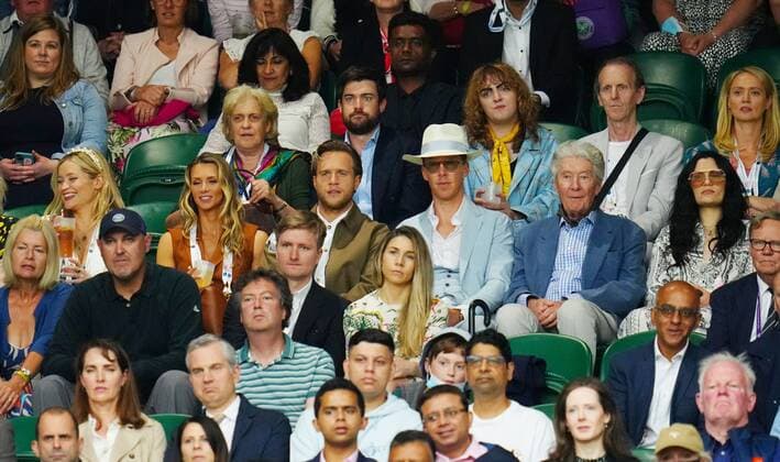 Mandatory Credit: Photo by Javier Garcia Shutterstock (12197711m) Laura Whitmore, Olly Murs, Amelia Tank, Jack Whitehall, Benedict Cumberbatch and Jessie J watching the action on Centre Court Wimbledon Tennis Championships, Day 8, The All England Lawn Tennis and Croquet Club, London, UK - 06 Jul 2021 Wimbledon Tennis Championships, Day 8, The All England Lawn Tennis and Croquet Club, London, UK - 06 Jul 2021 Copyright: xJavierxGarcia Shutterstockx 12197711m