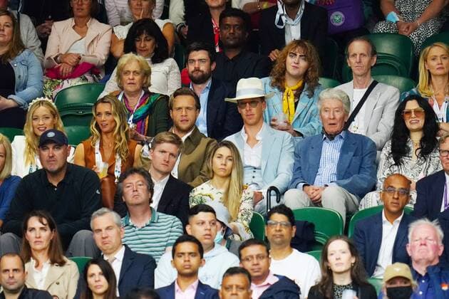 Mandatory Credit: Photo by Javier Garcia Shutterstock (12197711p) Laura Whitmore, Olly Murs, Amelia Tank, Jack Whitehall, Benedict Cumberbatch and Jessie J watching the action on Centre Court Wimbledon Tennis Championships, Day 8, The All England Lawn Tennis and Croquet Club, London, UK - 06 Jul 2021 Wimbledon Tennis Championships, Day 8, The All England Lawn Tennis and Croquet Club, London, UK - 06 Jul 2021 Copyright: xJavierxGarcia Shutterstockx 12197711p