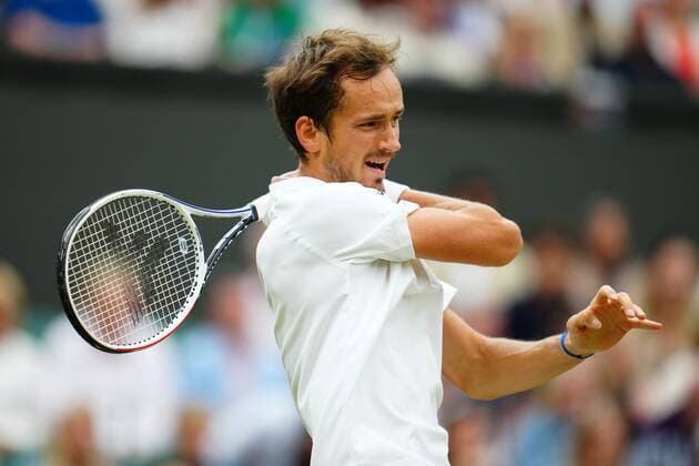 Mandatory Credit: Photo by Javier Garcia Shutterstock (12197711aj) Daniil Medvedev during his fourth round match Wimbledon Tennis Championships, Day 8, The All England Lawn Tennis and Croquet Club, London, UK - 06 Jul 2021 Wimbledon Tennis Championships, Day 8, The All England Lawn Tennis and Croquet Club, London, UK - 06 Jul 2021  Copyright: xJavierxGarcia Shutterstockx 12197711aj
