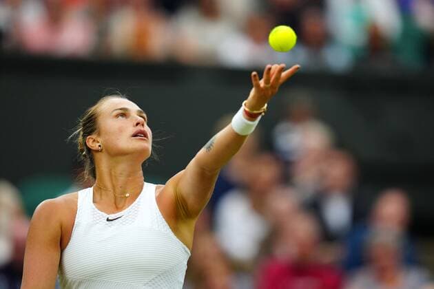 Mandatory Credit: Photo by Javier Garcia Shutterstock (12197711az) Aryna Sabalenka during her quarter-final match Wimbledon Tennis Championships, Day 8, The All England Lawn Tennis and Croquet Club, London, UK - 06 Jul 2021 Wimbledon Tennis Championships, Day 8, The All England Lawn Tennis and Croquet Club, London, UK - 06 Jul 2021  Copyright: xJavierxGarcia Shutterstockx 12197711az