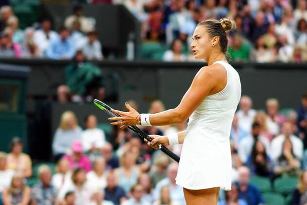 Mandatory Credit: Photo by Javier Garcia Shutterstock (12197711bw) Aryna Sabalenka during her quarter-final match Wimbledon Tennis Championships, Day 8, The All England Lawn Tennis and Croquet Club, London, UK - 06 Jul 2021 Wimbledon Tennis Championships, Day 8, The All England Lawn Tennis and Croquet Club, London, UK - 06 Jul 2021  Copyright: xJavierxGarcia Shutterstockx 12197711bw
