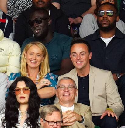 Mandatory Credit: Photo by Javier Garcia Shutterstock (12197711de) Stormzy, Ant McPartlin and Anne-Marie Corbett watching the action on Centre Court Wimbledon Tennis Championships, Day 8, The All England Lawn Tennis and Croquet Club, London, UK - 06 Jul 2021 Wimbledon Tennis Championships, Day 8, The All England Lawn Tennis and Croquet Club, London, UK - 06 Jul 2021  Copyright: xJavierxGarcia Shutterstockx 12197711de