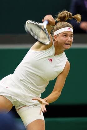 Mandatory Credit: Photo by Shutterstock (12197712bu) Karolina Muchova during her quarter-final match Wimbledon Tennis Championships, Day 8, The All England Lawn Tennis and Croquet Club, London, UK - 06 Jul 2021 Wimbledon Tennis Championships, Day 8, The All England Lawn Tennis and Croquet Club, London, UK - 06 Jul 2021  Copyright: xShutterstockx 12197712bu