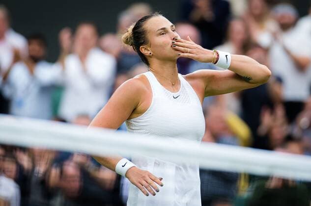 Mandatory Credit: Photo by Rob Prange Shutterstock (12197719q) Aryna Sabalenka of Belarus in action during the quarter-final at the 2021 Wimbledon Championships Grand Slam tennis tournament Wimbledon Tennis Championships, Day 8, The All England Lawn Tennis and Croquet Club, London, UK - 06 Jul 2021 Wimbledon Tennis Championships, Day 8, The All England Lawn Tennis and Croquet Club, London, UK - 06 Jul 2021  Copyright: xRobxPrange Shutterstockx 12197719q