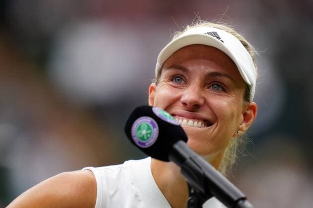 Mandatory Credit: Photo by Shutterstock (12197712cm) Angelique Kerber celebrates victory in her quarter-final match Wimbledon Tennis Championships, Day 8, The All England Lawn Tennis and Croquet Club, London, UK - 06 Jul 2021 Wimbledon Tennis Championships, Day 8, The All England Lawn Tennis and Croquet Club, London, UK - 06 Jul 2021  Copyright: xShutterstockx 12197712cm