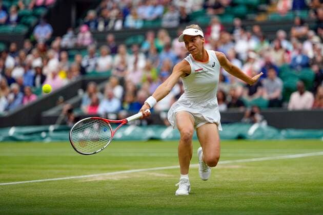 Mandatory Credit: Photo by Shutterstock (12197712dm) Viktorija Golubic during her quarter-final match Wimbledon Tennis Championships, Day 8, The All England Lawn Tennis and Croquet Club, London, UK - 06 Jul 2021 Wimbledon Tennis Championships, Day 8, The All England Lawn Tennis and Croquet Club, London, UK - 06 Jul 2021  Copyright: xShutterstockx 12197712dm