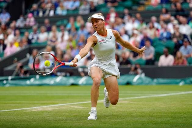 Mandatory Credit: Photo by Shutterstock (12197712do) Viktorija Golubic during her quarter-final match Wimbledon Tennis Championships, Day 8, The All England Lawn Tennis and Croquet Club, London, UK - 06 Jul 2021 Wimbledon Tennis Championships, Day 8, The All England Lawn Tennis and Croquet Club, London, UK - 06 Jul 2021  Copyright: xShutterstockx 12197712do