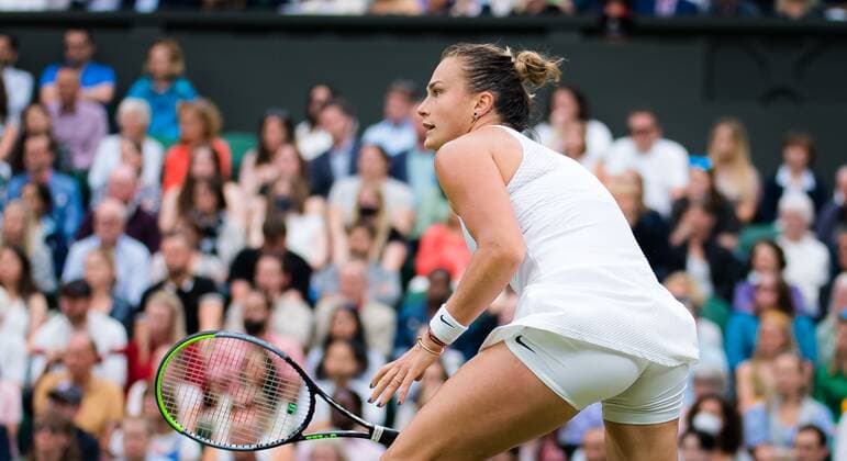 Mandatory Credit: Photo by Rob Prange Shutterstock (12197719aj) Aryna Sabalenka of Belarus in action during the quarter-final at the 2021 Wimbledon Championships Grand Slam tennis tournament Wimbledon Tennis Championships, Day 8, The All England Lawn Tennis and Croquet Club, London, UK - 06 Jul 2021 Wimbledon Tennis Championships, Day 8, The All England Lawn Tennis and Croquet Club, London, UK - 06 Jul 2021  Copyright: xRobxPrange Shutterstockx 12197719aj