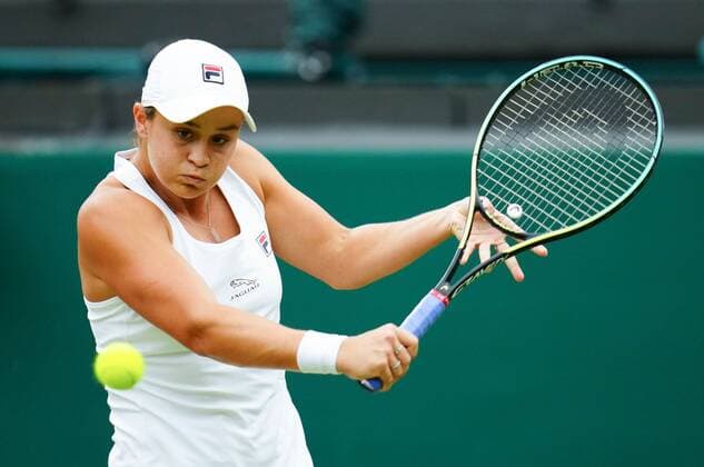 Mandatory Credit: Photo by Javier Garcia Shutterstock (12197711ft) Ashleigh Barty in quarter final action Wimbledon Tennis Championships, Day 8, The All England Lawn Tennis and Croquet Club, London, UK - 06 Jul 2021 Wimbledon Tennis Championships, Day 8, The All England Lawn Tennis and Croquet Club, London, UK - 06 Jul 2021  Copyright: xJavierxGarcia Shutterstockx 12197711ft