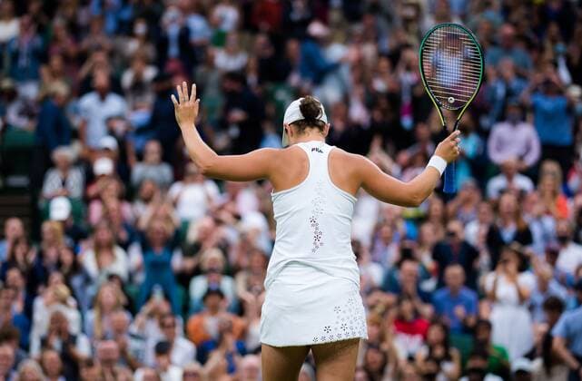 Mandatory Credit: Photo by Rob Prange Shutterstock (12197719ax) Ashleigh Barty of Australia in action during the quarter-final at the 2021 Wimbledon Championships Grand Slam tennis tournament Wimbledon Tennis Championships, Day 8, The All England Lawn Tennis and Croquet Club, London, UK - 06 Jul 2021 Wimbledon Tennis Championships, Day 8, The All England Lawn Tennis and Croquet Club, London, UK - 06 Jul 2021  Copyright: xRobxPrange Shutterstockx 12197719ax