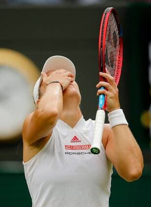 Mandatory Credit: Photo by Shutterstock (12197713v) Angelique Kerber of Germany celebrates Wimbledon Tennis Championships, Day 8, The All England Lawn Tennis and Croquet Club, London, UK - 06 Jul 2021 Wimbledon Tennis Championships, Day 8, The All England Lawn Tennis and Croquet Club, London, UK - 06 Jul 2021  Copyright: xShutterstockx 12197713v