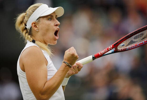 Mandatory Credit: Photo by Shutterstock (12197713y) Angelique Kerber of Germany celebrates Wimbledon Tennis Championships, Day 8, The All England Lawn Tennis and Croquet Club, London, UK - 06 Jul 2021 Wimbledon Tennis Championships, Day 8, The All England Lawn Tennis and Croquet Club, London, UK - 06 Jul 2021  Copyright: xShutterstockx 12197713y