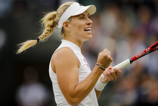 Mandatory Credit: Photo by Shutterstock (12197713ac) Angelique Kerber of Germany celebrates Wimbledon Tennis Championships, Day 8, The All England Lawn Tennis and Croquet Club, London, UK - 06 Jul 2021 Wimbledon Tennis Championships, Day 8, The All England Lawn Tennis and Croquet Club, London, UK - 06 Jul 2021  Copyright: xShutterstockx 12197713ac