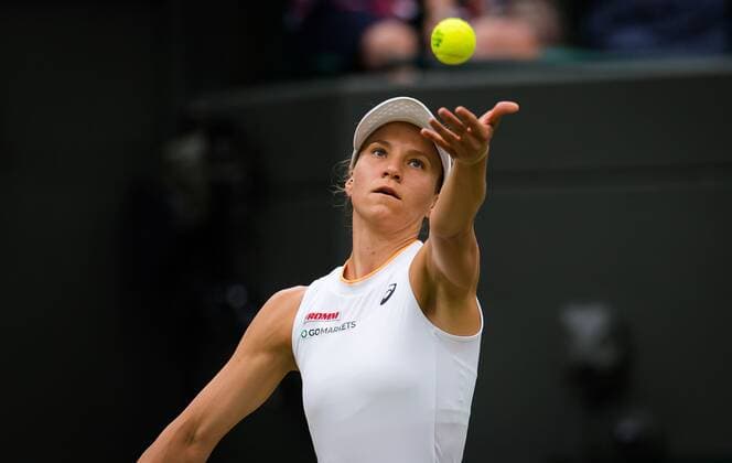 Mandatory Credit: Photo by Rob Prange Shutterstock (12197719cb) Viktorija Golubic of Switzeland in action during the quarter-final at the 2021 Wimbledon Championships Grand Slam tennis tournament Wimbledon Tennis Championships, Day 8, The All England Lawn Tennis and Croquet Club, London, UK - 06 Jul 2021 Wimbledon Tennis Championships, Day 8, The All England Lawn Tennis and Croquet Club, London, UK - 06 Jul 2021  Copyright: xRobxPrange Shutterstockx 12197719cb