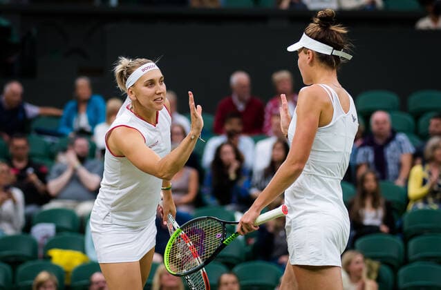 July 6, 2021: Elena Vesnina & Veronika Kudermetova of Russia playing doubles at the 2021 Wimbledon Championships Grand Slam tennis tournament - ZUMAa181 20210706_zaa_a181_095 Copyright: xRobxPrangex