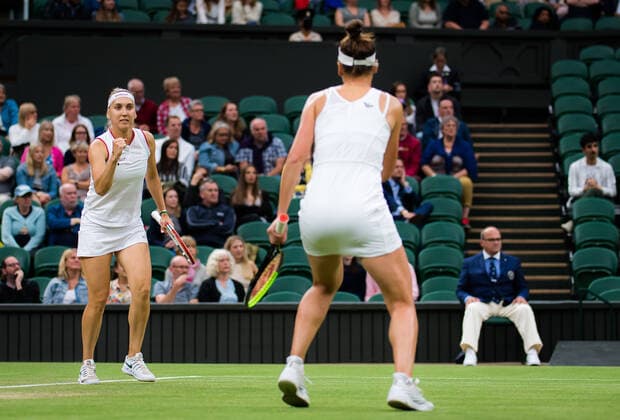 July 6, 2021: Elena Vesnina & Veronika Kudermetova of Russia playing doubles at the 2021 Wimbledon Championships Grand Slam tennis tournament - ZUMAa181 20210706_zaa_a181_101 Copyright: xRobxPrangex