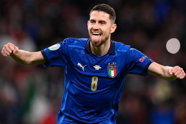 Photo LaPresse - Fabio Ferrari July 06, 2021 London, Great Britain soccer Italy vs Spain - Euro 2020 - European Football Championship - Semi-Final -Wembley Stadium of London. In the pic: Frello Jorge Luiz Jorginho (Italy) celebrates  Copyright: xFabioxFerrari LaPressex